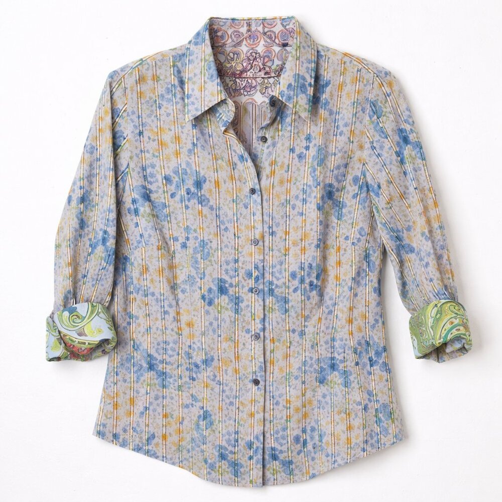 Robert Graham Women’s Floral Button Down Shirt M/M Blue Yellow Cotton - Picture 1 of 11